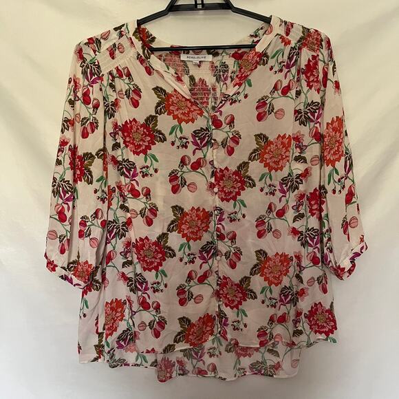 Rose & Olive Floral Womens Top 1X Smocking Cottagecore Y2K Soft Girl Button Up - Picture 14 of 14
